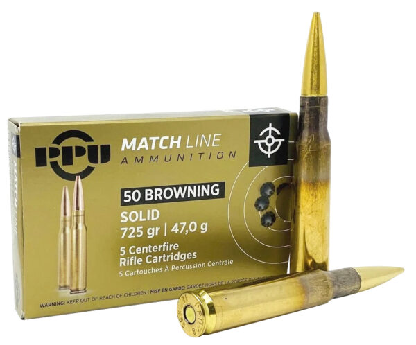 PPU PPM50 Match  50 BMG 725 gr Full Metal Jacket Solid 5 Per Box/ 20 Cs