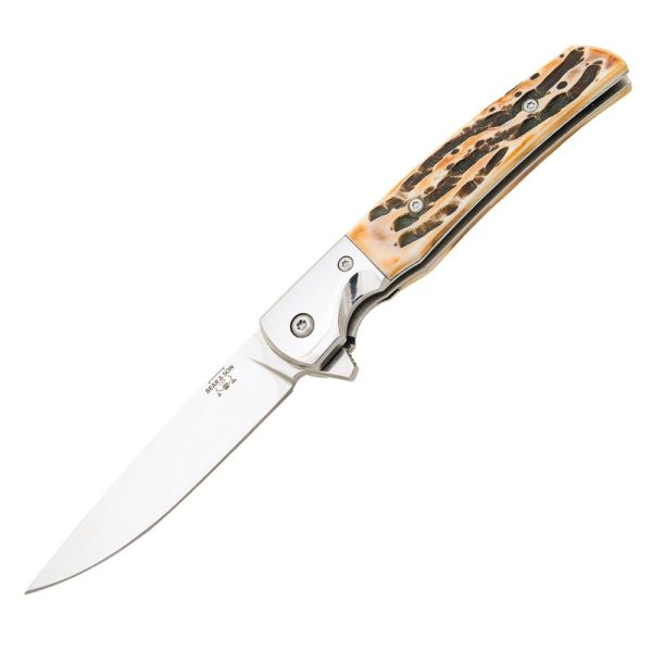 Bear & Son Rancher Sideliner Folding Knife 3-3/8" Drop Point Blade Stag Bone