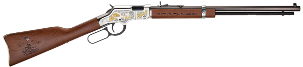 Henry H004MC Golden Boy Spirit of the Corps USMC Tribute Edition 22 LR 16+1 20" Blued Octagon Barrel, Nickel-Plated w/24K Gold Inlay Engraved, Drilled & Tapped Receiver, American Walnut Straight Stock