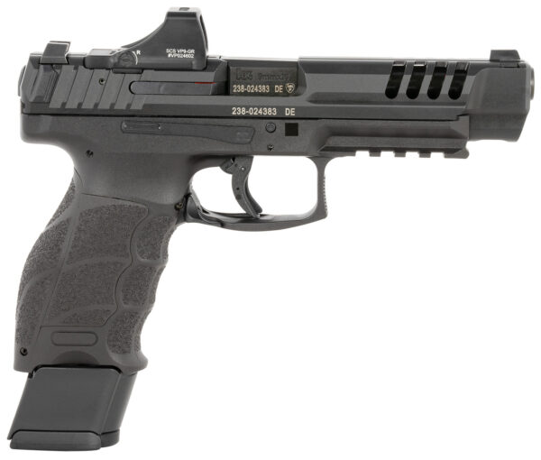 HK 81000878 VP9L SCS 9mm Luger 10+1 5" Black Polygonal Rifled Barrel, Long/Lightening Cuts/Optic Cut SCS Steel Slide, Polymer Frame w/Picatinny Rail, Black Interchangeable Backstrap Grip