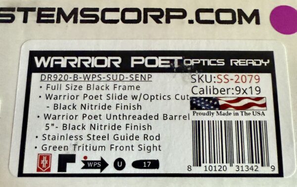Shadow Systems " Warrior Poet " 9mm DR920 17+1 5" NIB SS-2079 Optics Ready - Image 6